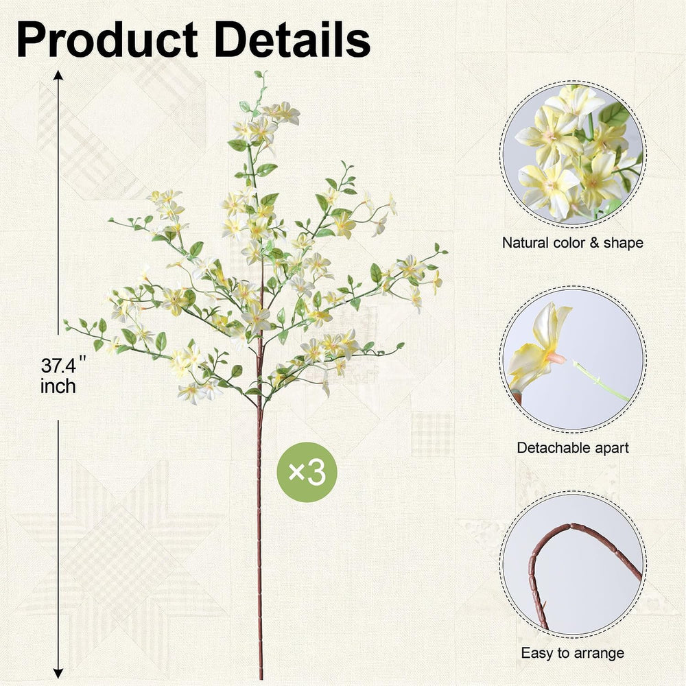 Fake Flowers, 3 Pcs Artificial Flowers Greenery Stems Faux Greenery Stems Bra...