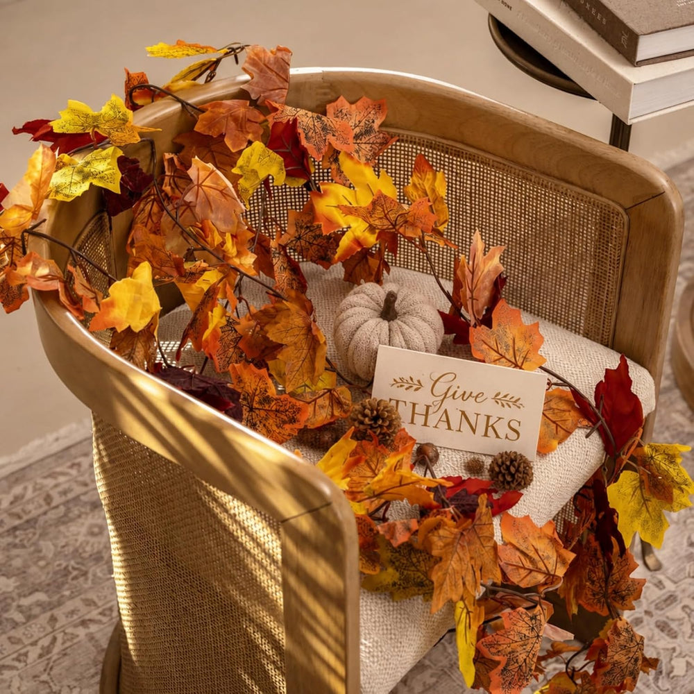 8 Pack Fall Garland, Total 47.2Ft Artificial Autumn Maple Leaves Garland Hang...
