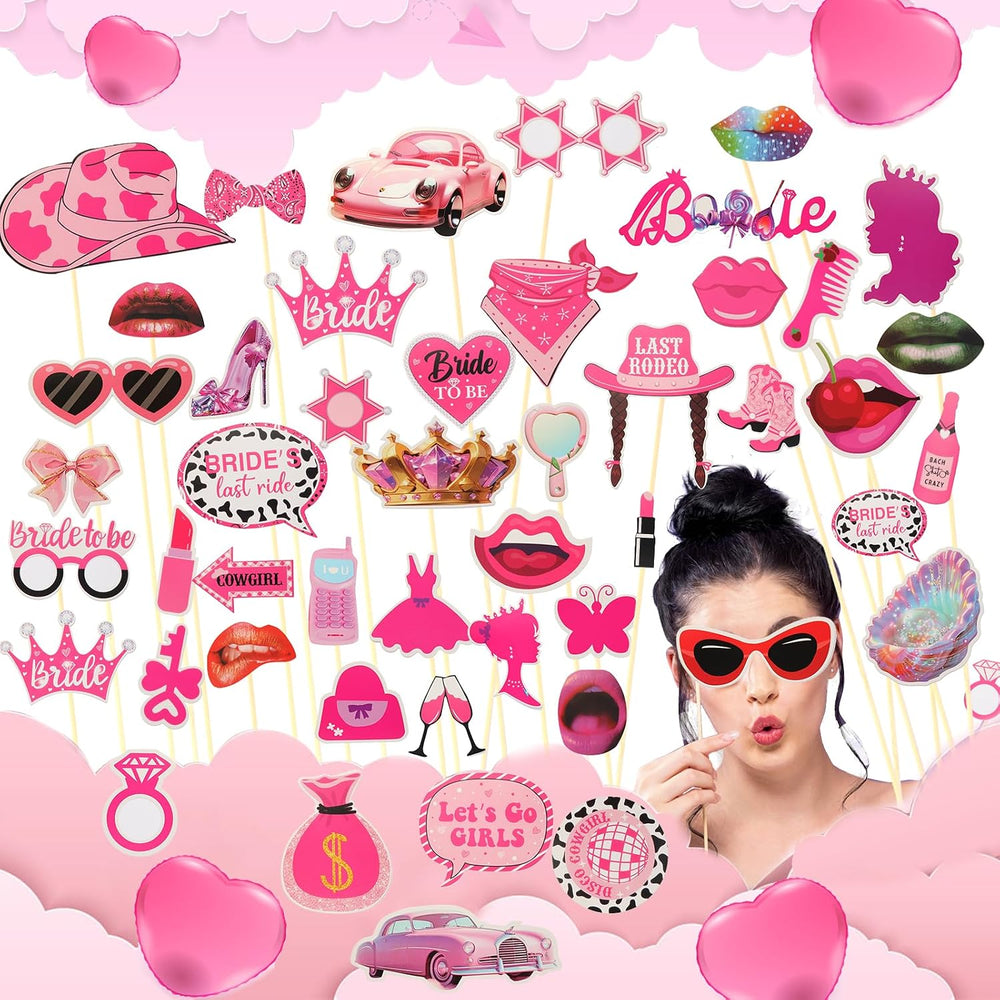 Bulk Premium Hot Pink Funny Photo Booth Props Set for Women, Cute Hot Pink Ha...