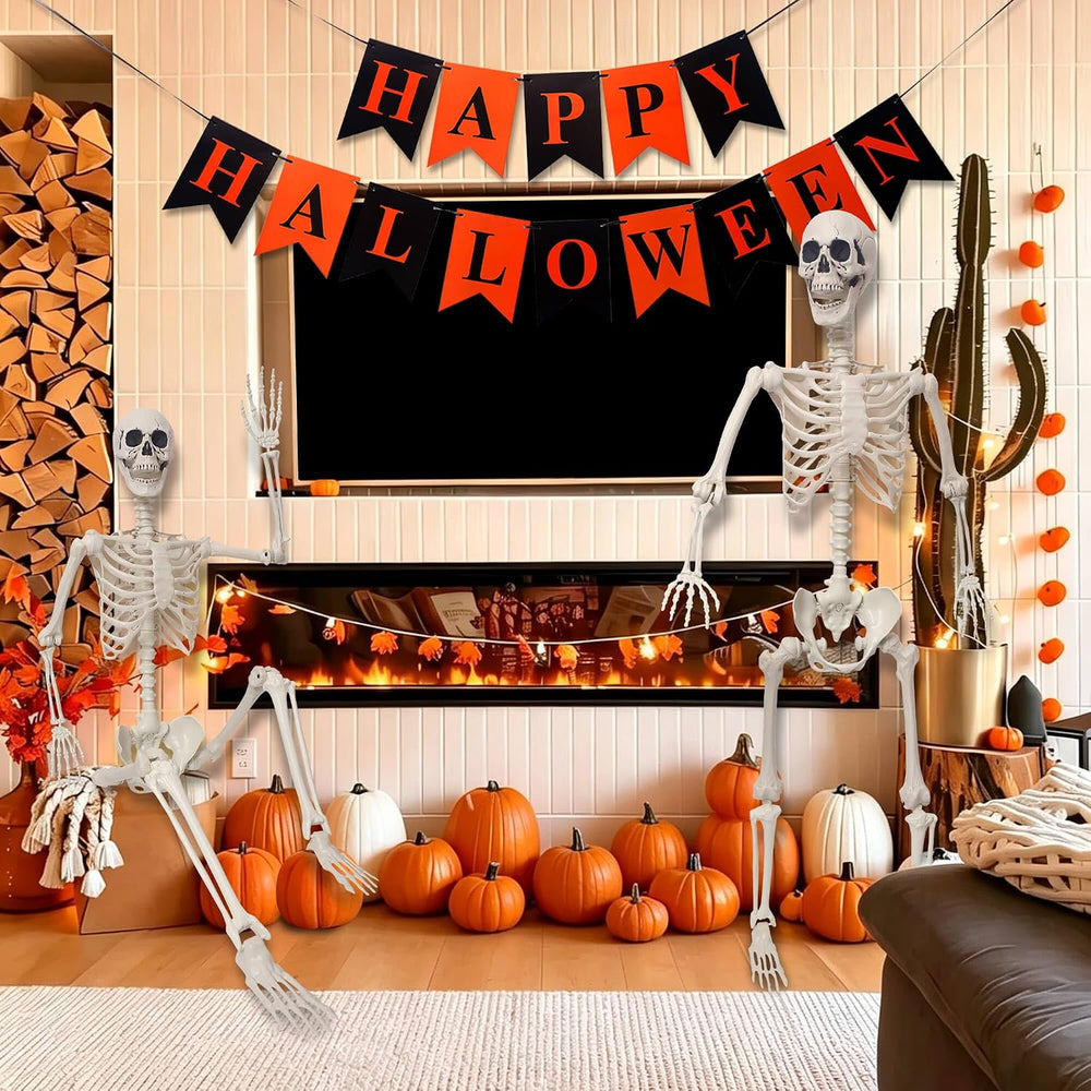 5.4ft Life Size Poseable Halloween Skeleton with Banner