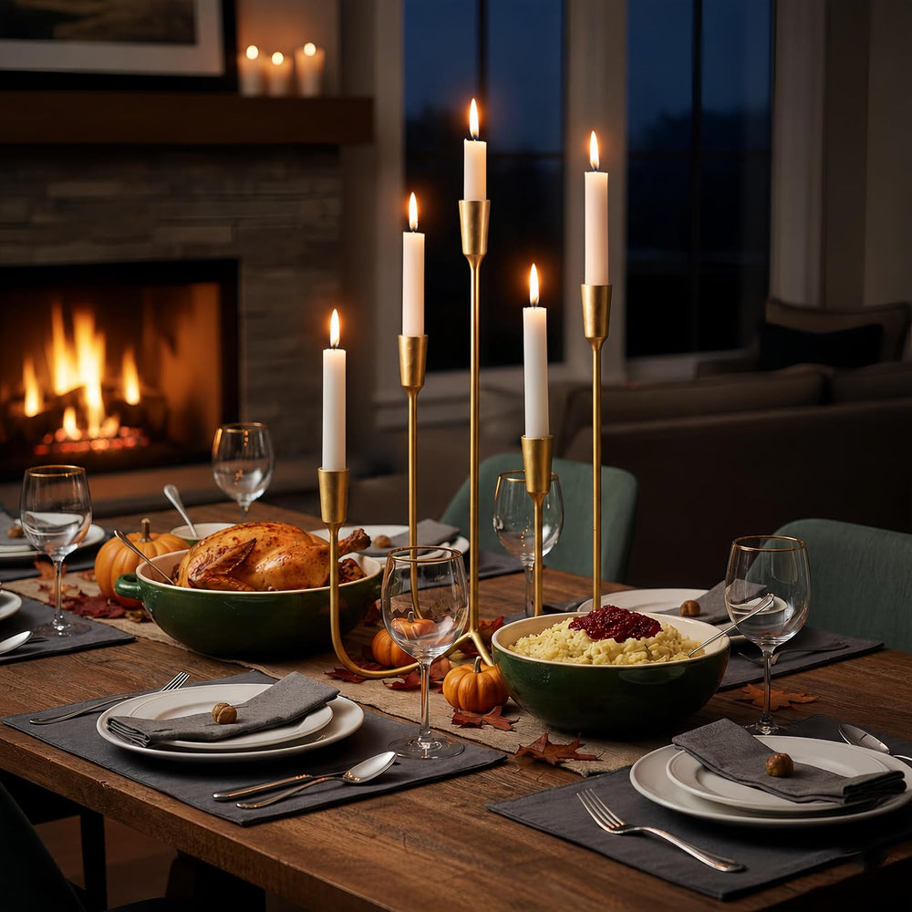 Gold 5 Arm Candelabra Candle Holder, Metal Taper Candle Stand