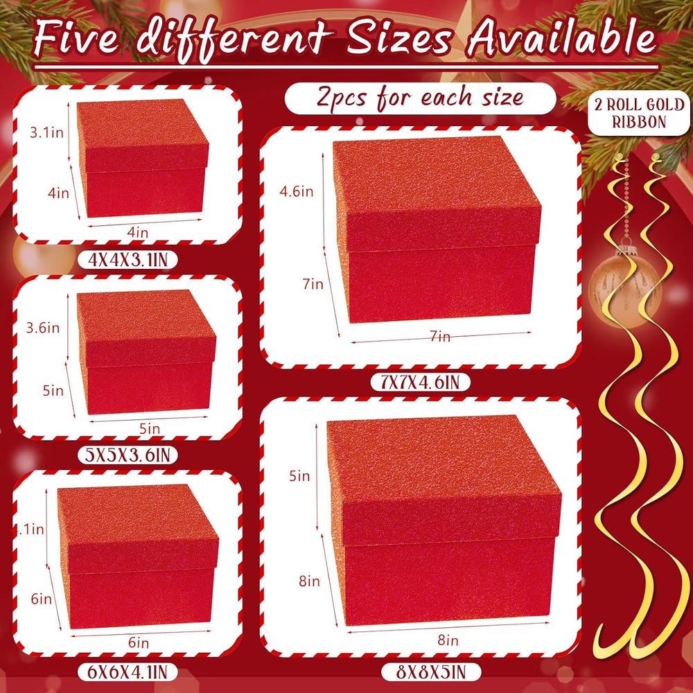 Fulmoon 10 Pack Red Square Nesting Gift Boxes, 4 to 8 Inches