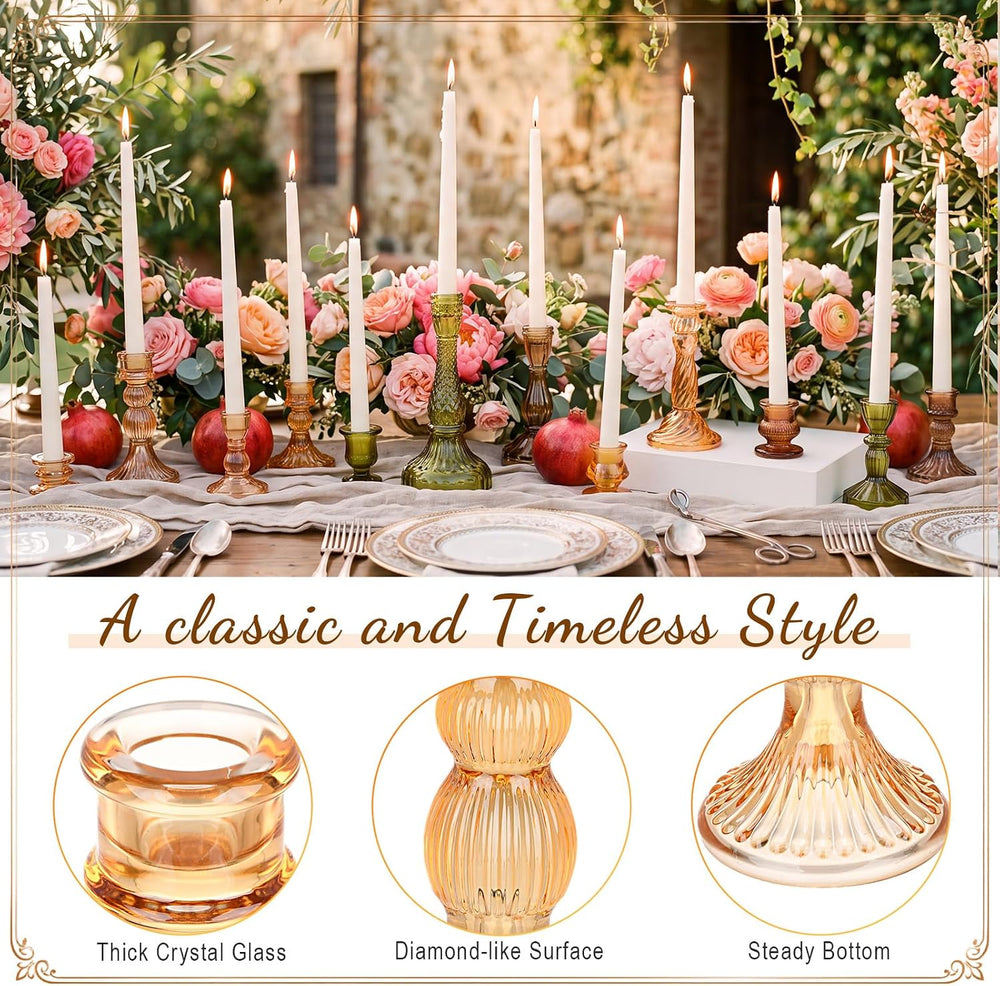 Mumufy 12 Pcs Thankgiving Glass Candle Holders Clear Amber 0.8 in