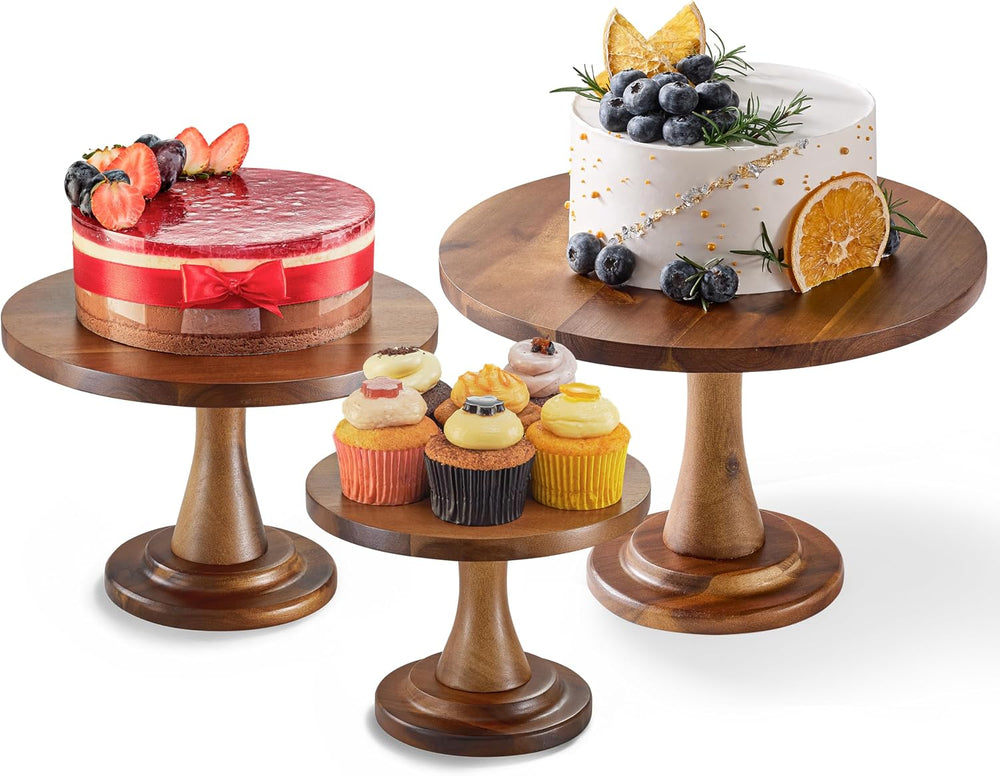 Tidita Set of 3 Size Wood Cake Stand Set, Easy To Assemble, Removable Tray