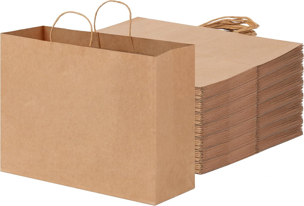 OUTUXED 60pcs 16x6x12 Inch Paper Bags with Handles, Brown Paper Gift Bags