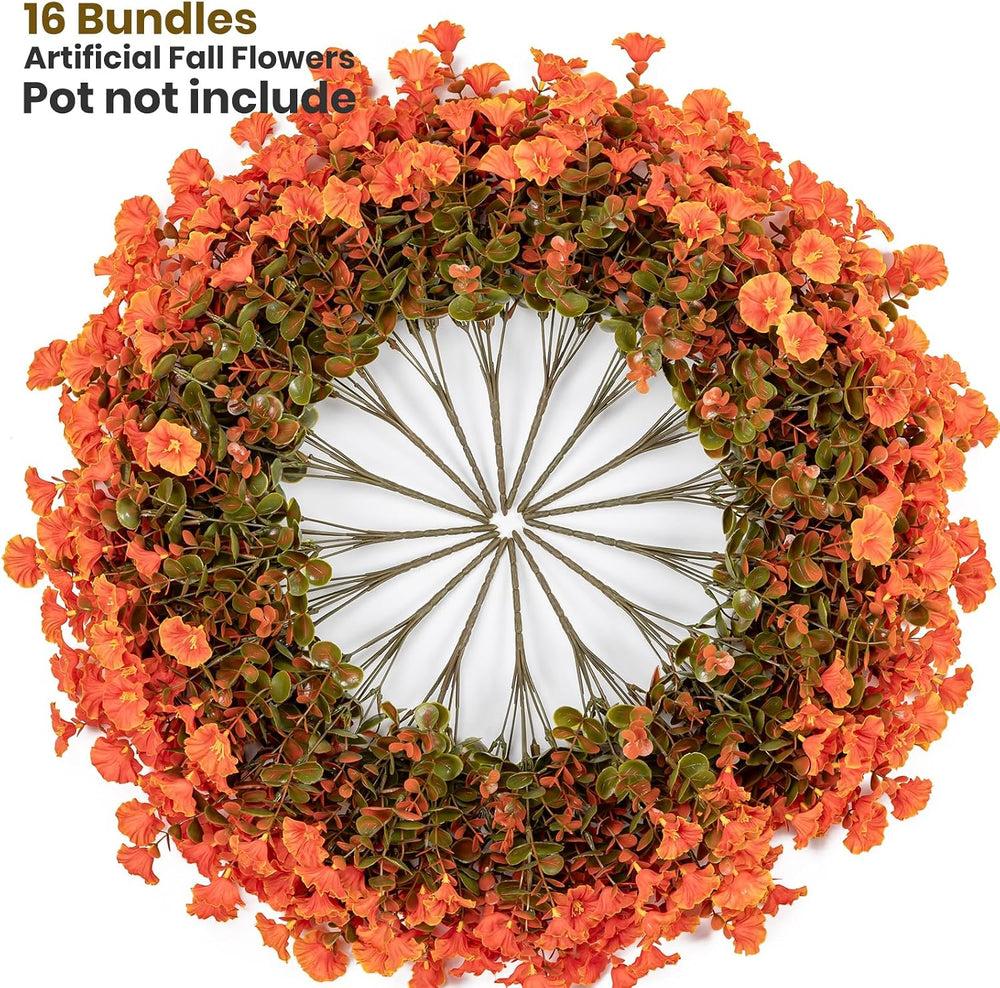 Artificial Fall Flowers for Outdoor 16 Bundles Morning Glory, Autumn Orange