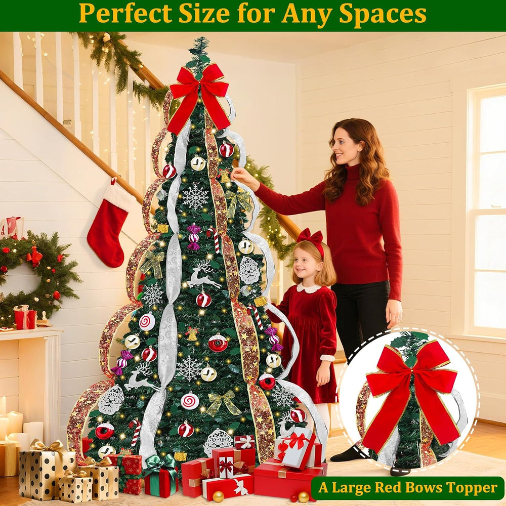 6.5FT Prelit Pop Up Christmas Tree,Dual Color Changing Lights Timer 8 Modes