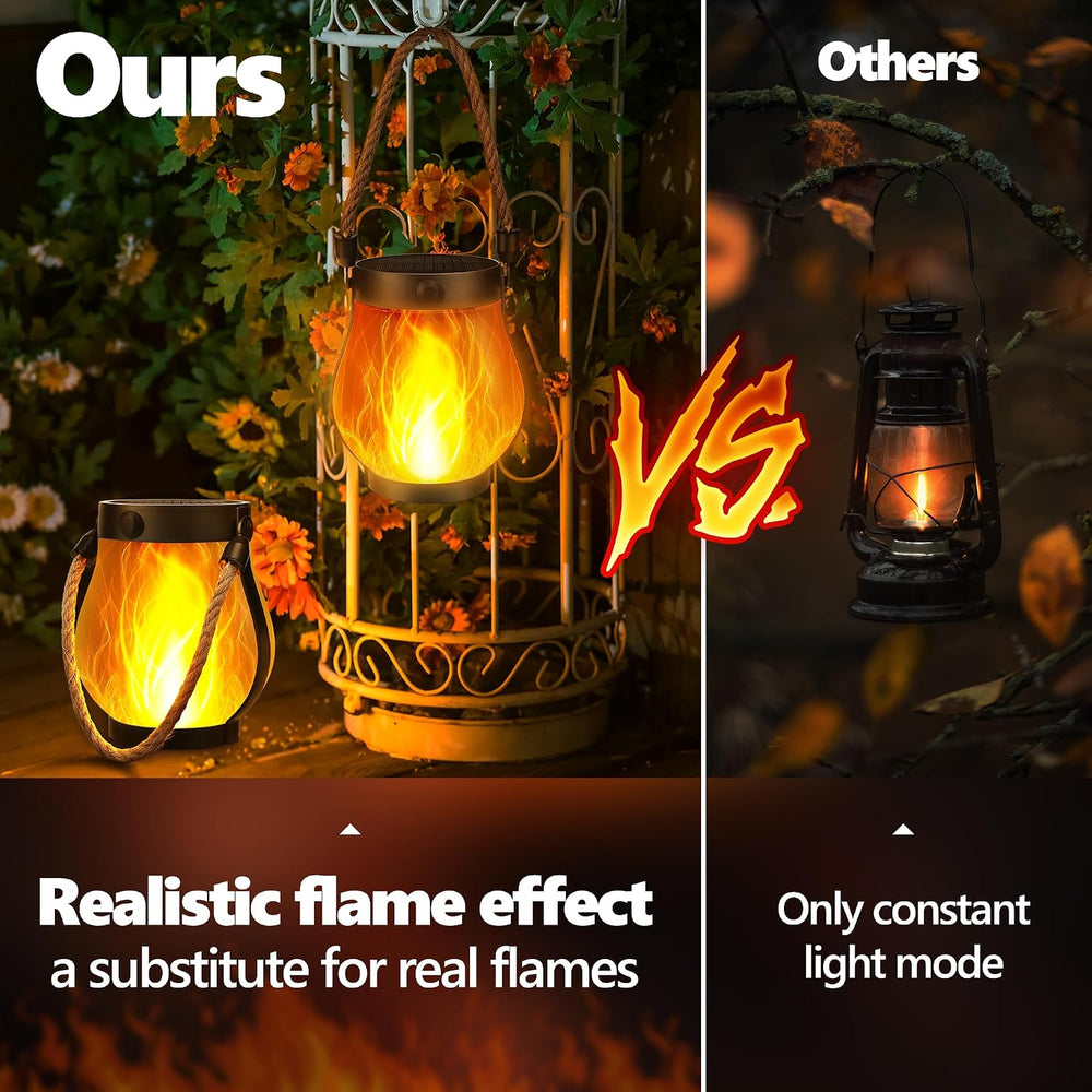 iBaycon 2 Pack Gen2 Solar Lantern Lights USB Ultra-Real Flame, Warm White