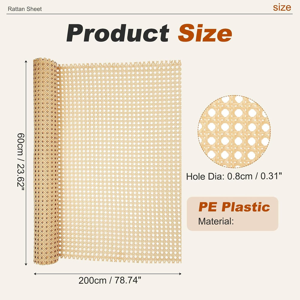 MECCANIXITY 24 Inch x 6.5 ft Plastic Rattan Cane Webbing Roll, Rattan Color
