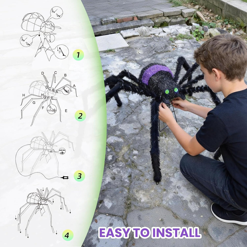 4.2FT Giant Spider Halloween Decorations Outdoor, 90 LEDs