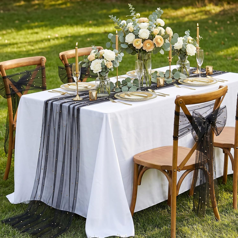 Gauze Tulle Table Runner Black Halloween Pearl Fabrics Sheer Veil Dessert