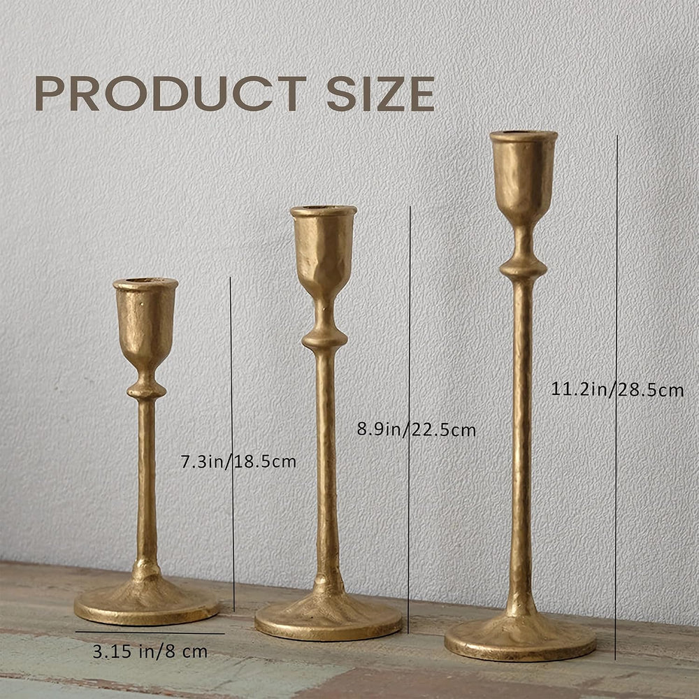 Antique Brass Gold Candlestick Holders Set of 3, Iron Taper Candle Holder