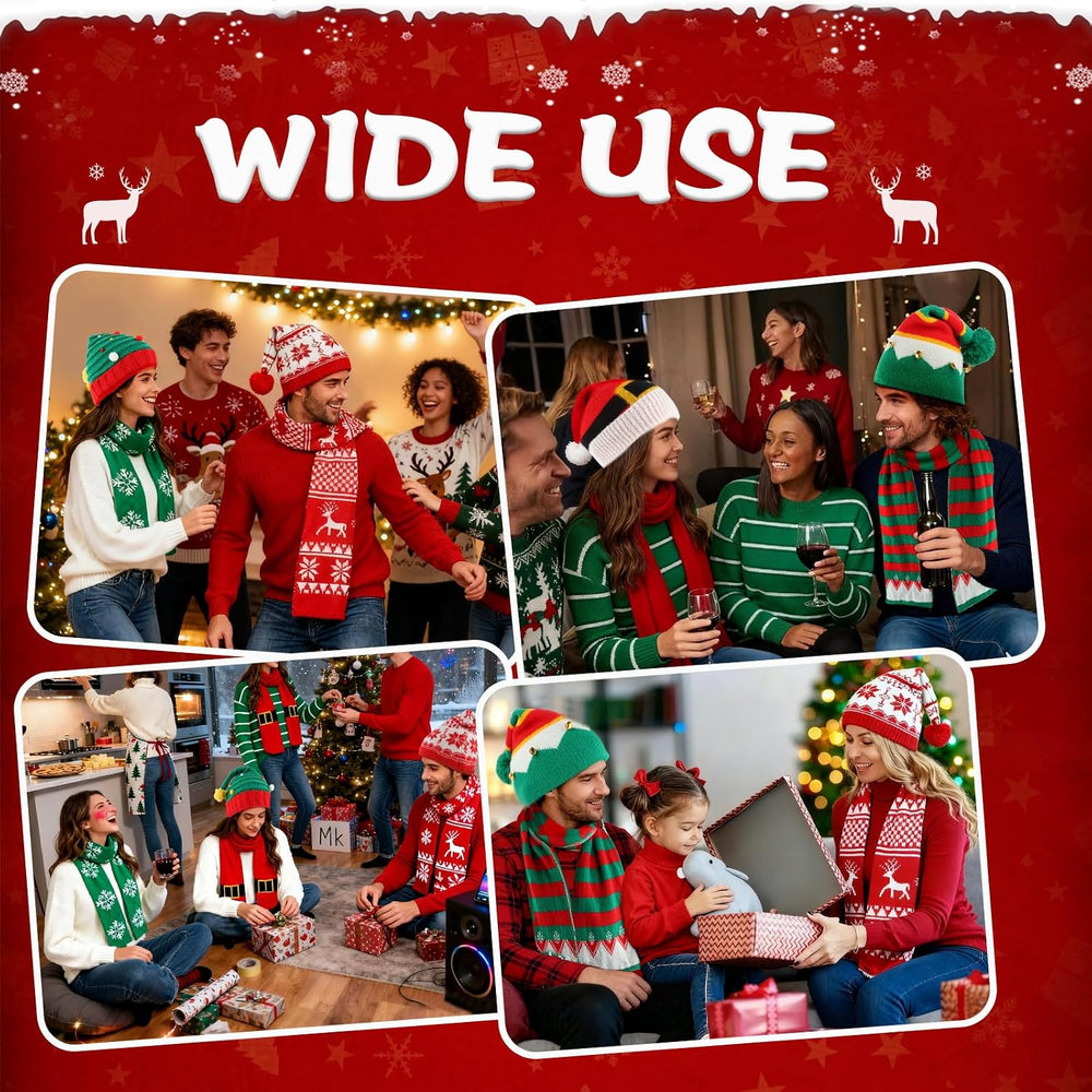 8PCS Christmas Knitted Hat and Santa Scarf Set, Elf Hat Crochet Christmas Sca...