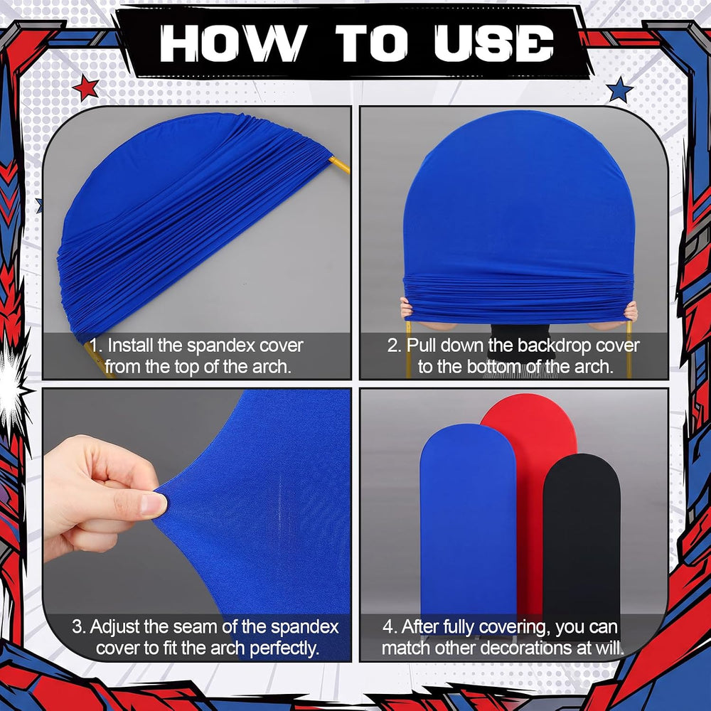 Marsui 3 Pcs Red Blue Black Arch Backdrop Covers (7.2ft, 6.6ft, 6ft)