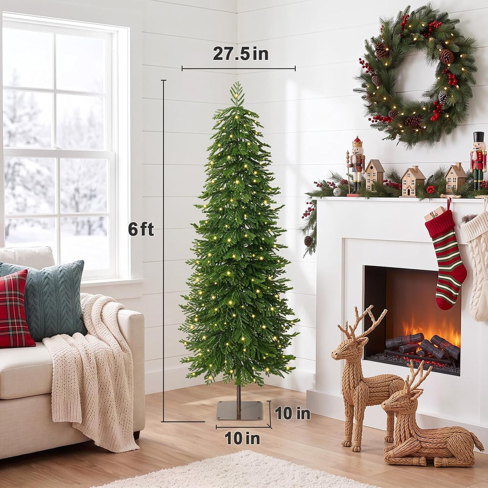 6Ft Pre-Lit Skinny Christmas Tree, Slim Pencil Xmas Tree