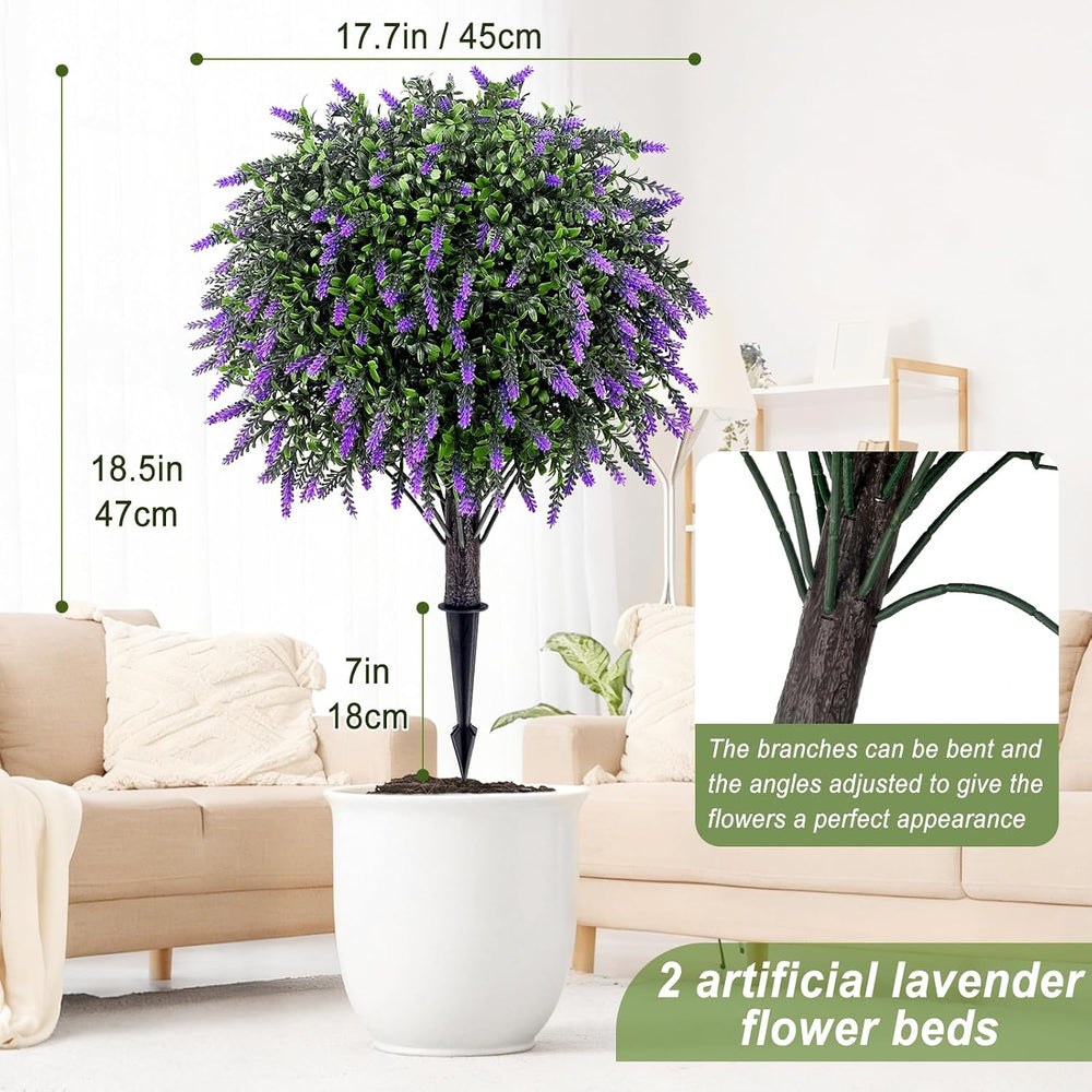 2 Pack Lavender Topiary Bushes, 25" Artificial Flowers for Outdoors