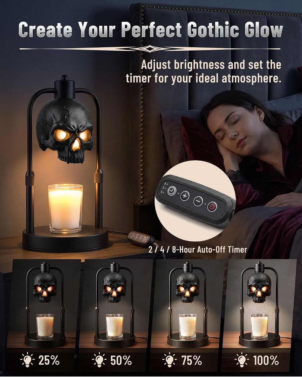 BOYISEN Skull Candle Warmer Lamp with Timer and Dimmer, Gothic Decor
