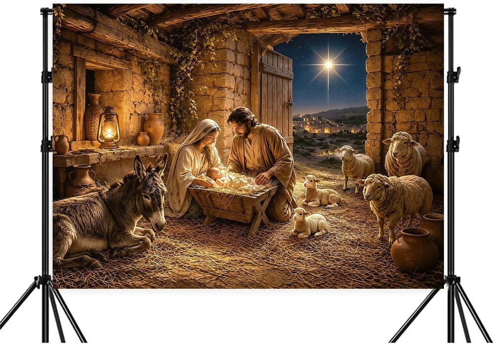 10X8ft Christmas Nativity Scene Photography Backdrop Birth of Jesus Banner, H...
