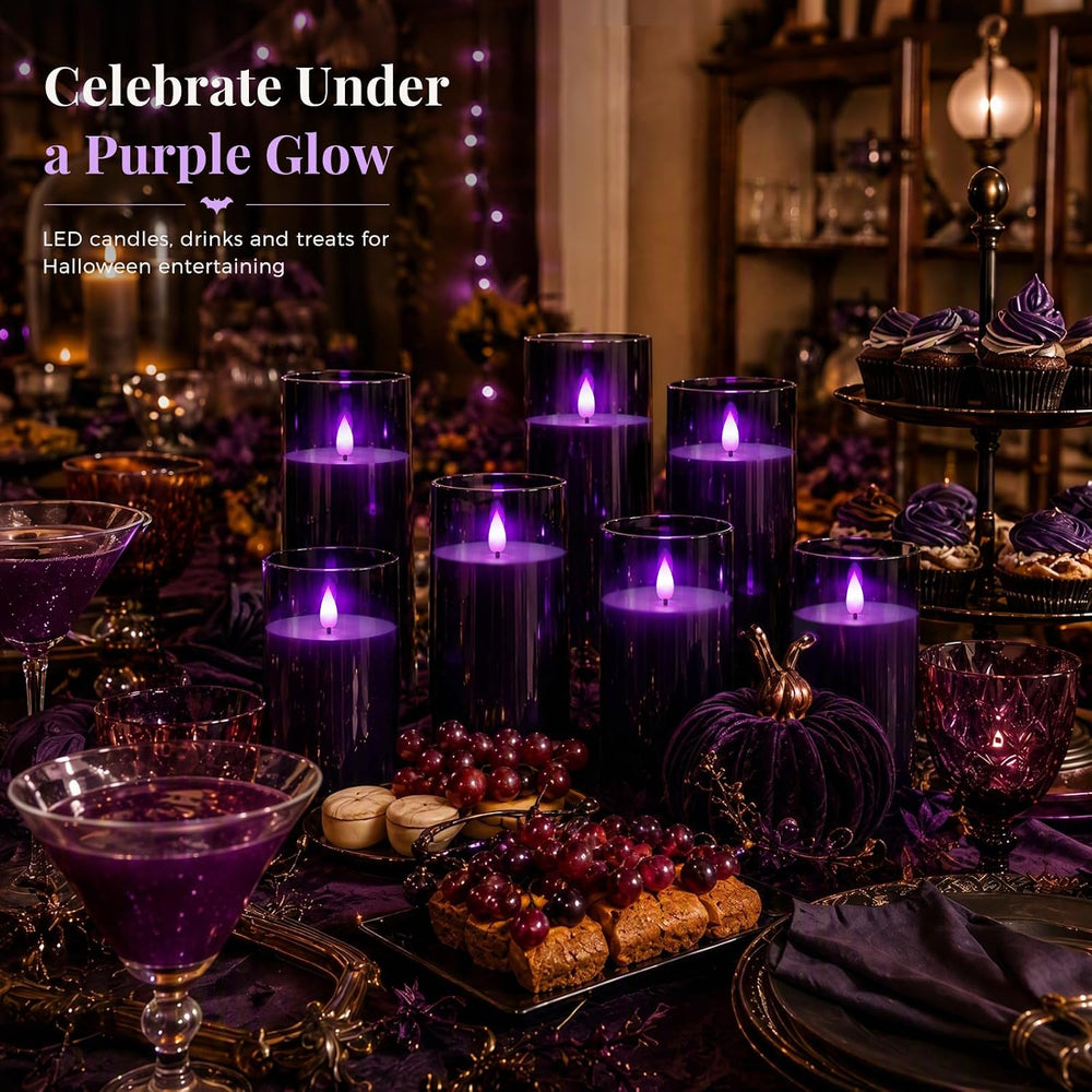 Homemory Dark Gray Flameless Candles, Purple Glow, Remote Timer, Set of 9
