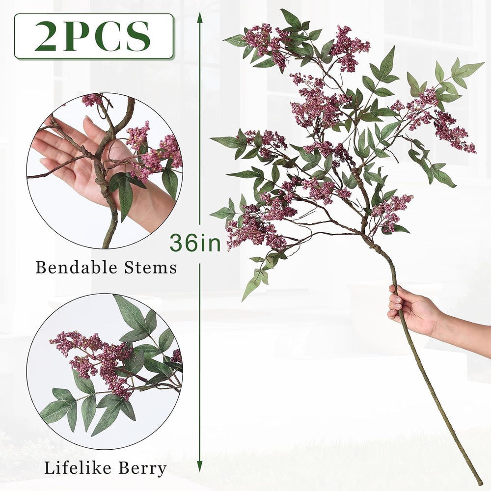 2Pcs 36"Realistic Artificial Nandina Berry Stems for Vase Decor(Dusty Plum)