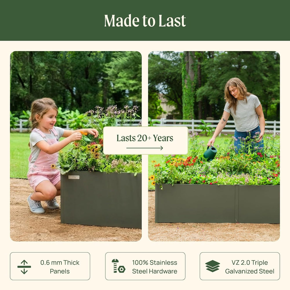 Vego garden Modern Raised Garden Bed, 17" Tall 2 x 8 ft Metal Raised Gar...