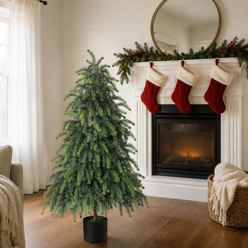 2Set 4FT Artificial Christmas Norfolk Pine Tree for Front Porch Decoration