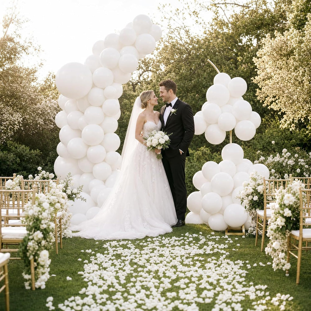 Balloon Arch Stand Kit Set with 145PCS Different Sizes White Balloons – Metal...