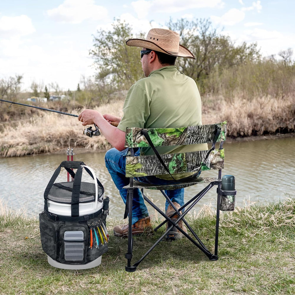 Fishing Bucket Organizer with Bucket Cover Fishing Tackle Bag with Rod & ...
