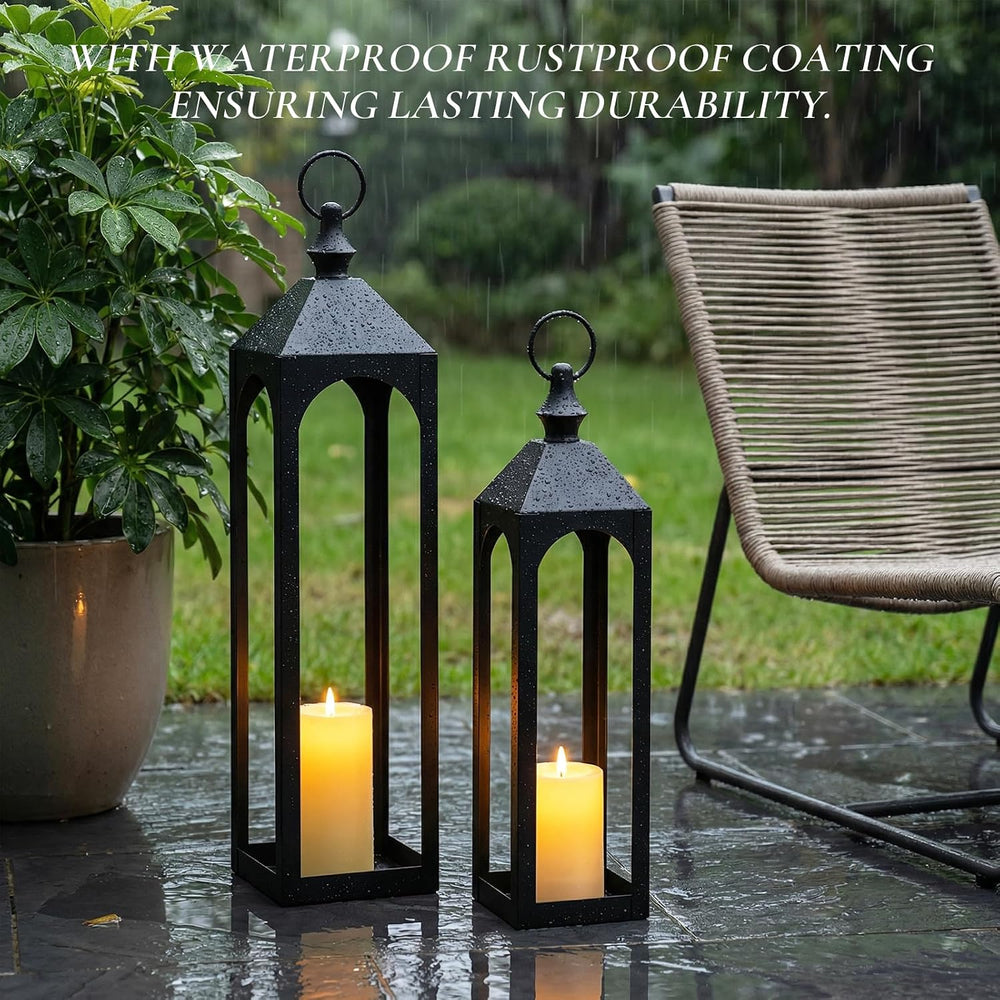 24" & 20" Large Outdoor Floor Lantern, Black Fall Porch Decor