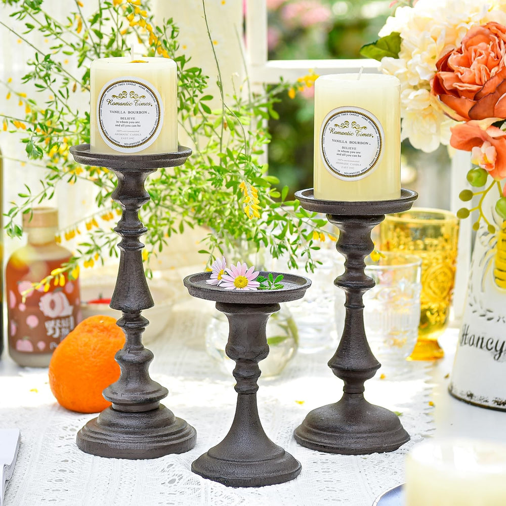 Sungmor Rustic Cast Iron Pillar Candle Holder, 9.6 Inches Tall