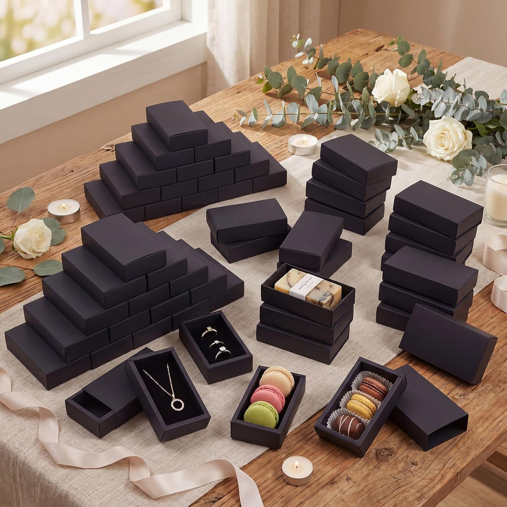 Zonon 60 Pieces Kraft Paper Gift Drawer Boxes, Small Cardboard Box, Black
