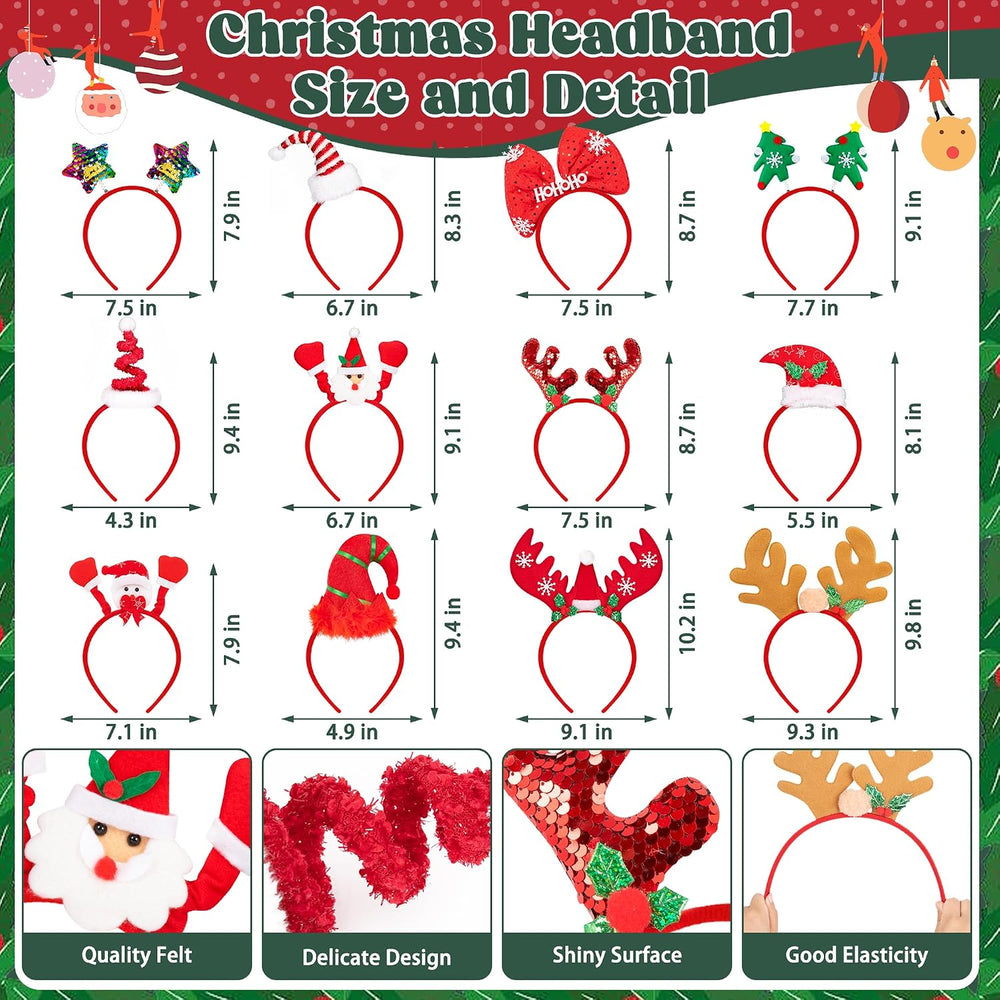 48 Pcs Christmas Glasses Frame and Headbands Set, Cute Christmas Head Boppers...