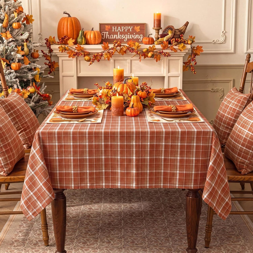 Softalker Fall Checkered Tablecloth Rectangle, Orange, 60 x 84 Inch