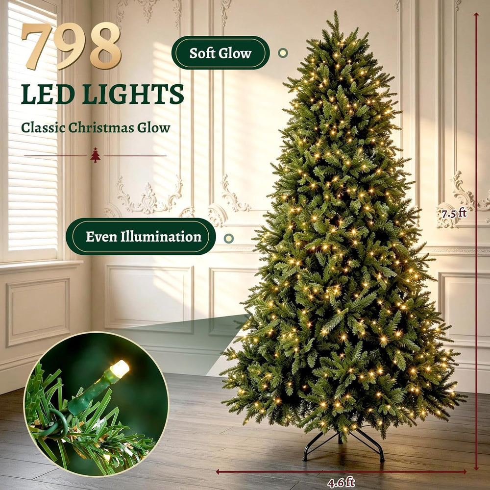 7.5ft Prelit Christmas Tree with 798 LED Lights for Holiday Decor