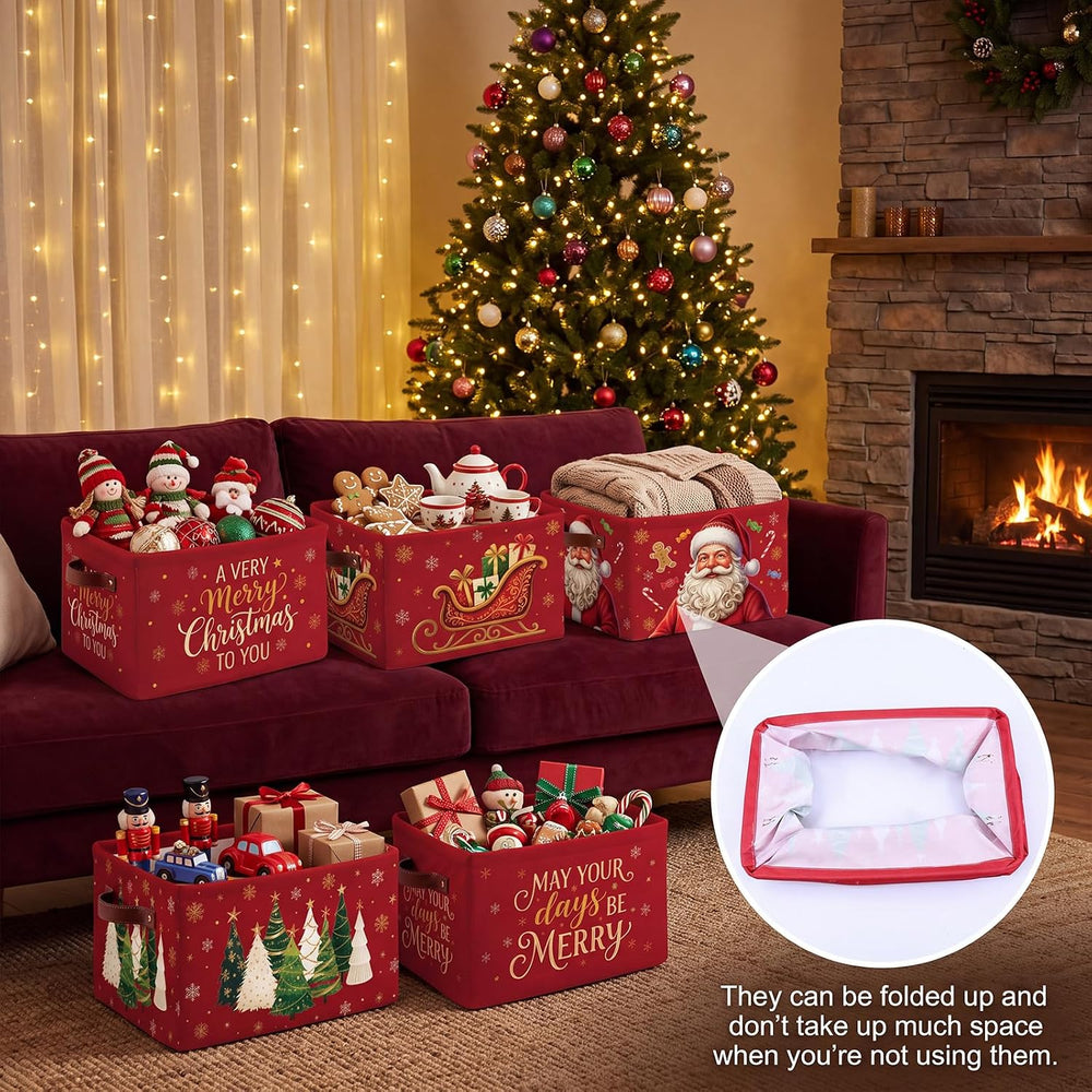 6 Pcs Christmas Storage Bins with Handles, Xmas Gift Baskets