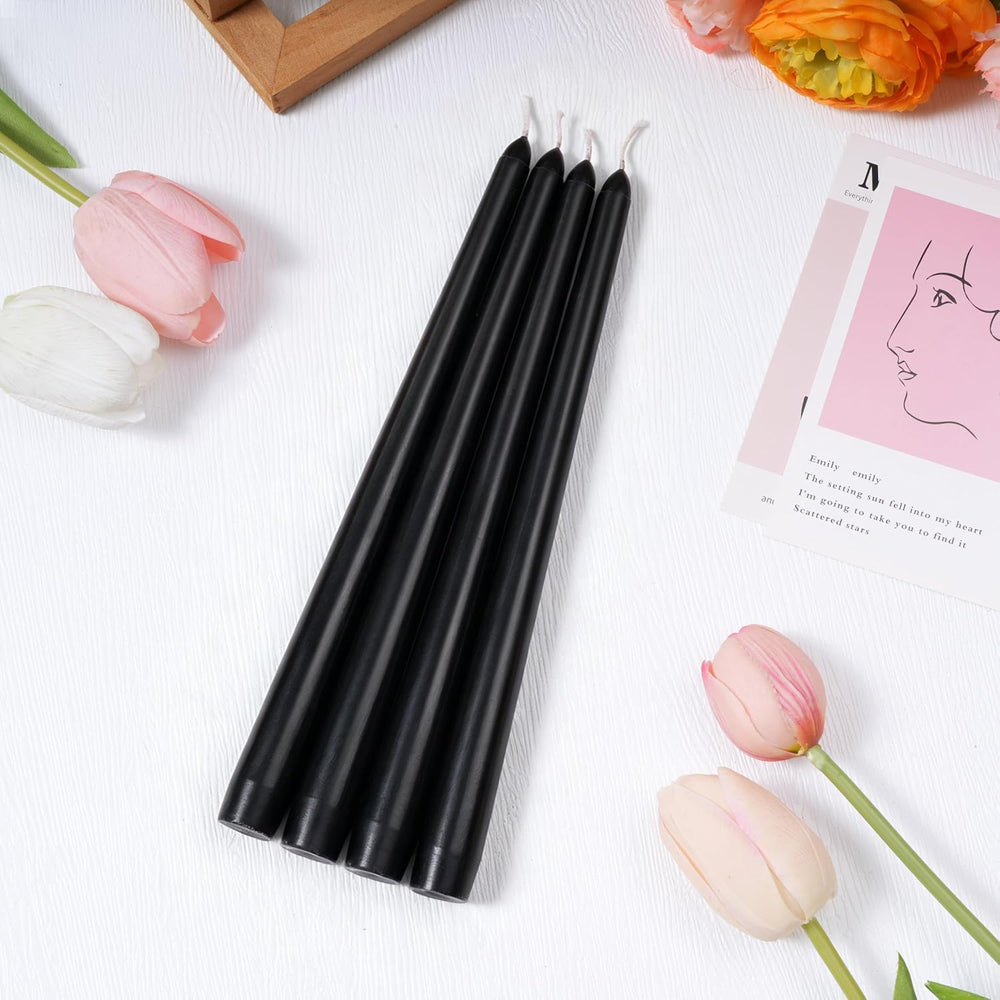 Everymoment Obsidian Black Taper Candles - 24 Pack 10 Inch Unscented Dripless...