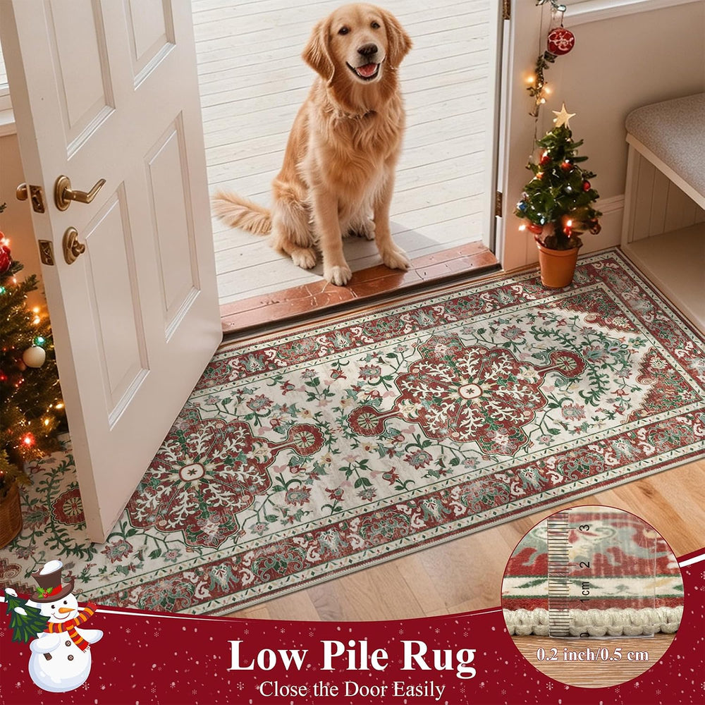 2' x 8' Christmas Hallway Runner Rug, Non Slip Accent Rug, Red