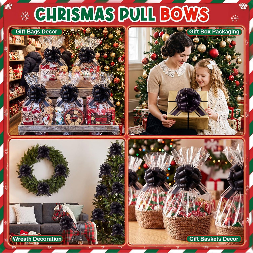 48 Pcs 6 Inch Xmas Pull Bows for Gift Wrapping, Matte Black