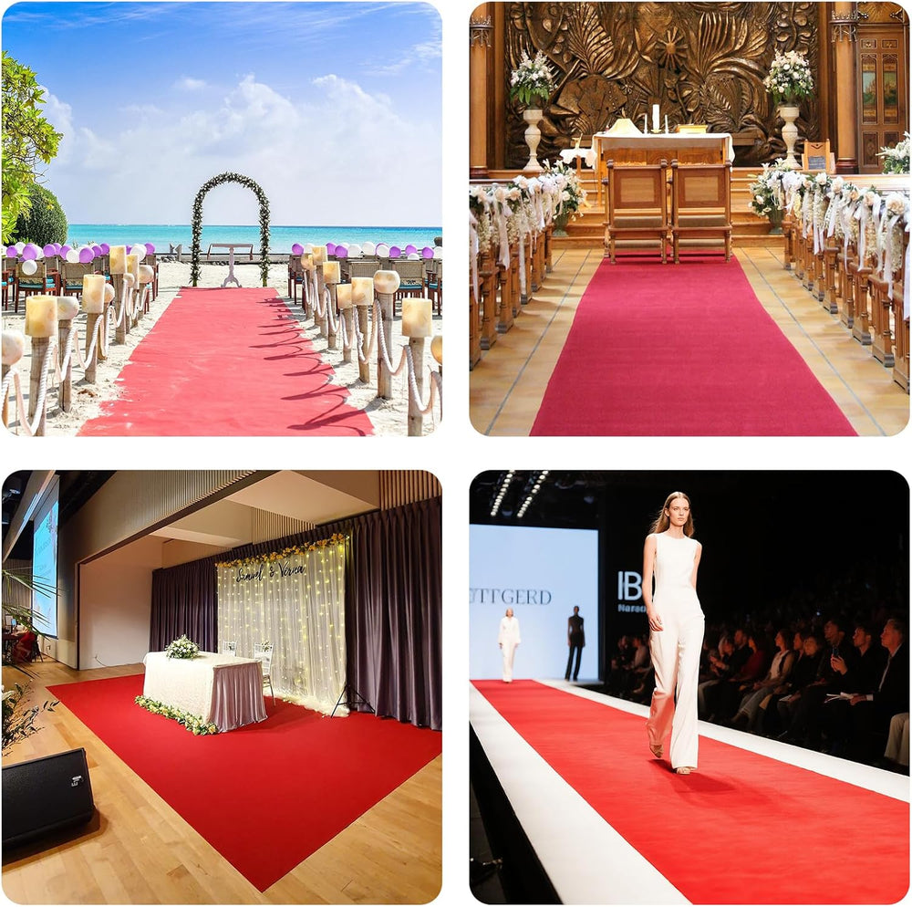Red Carpet Runner Rug for Party and Event, Non-Slip TPR Rubber Backed Aisle R...