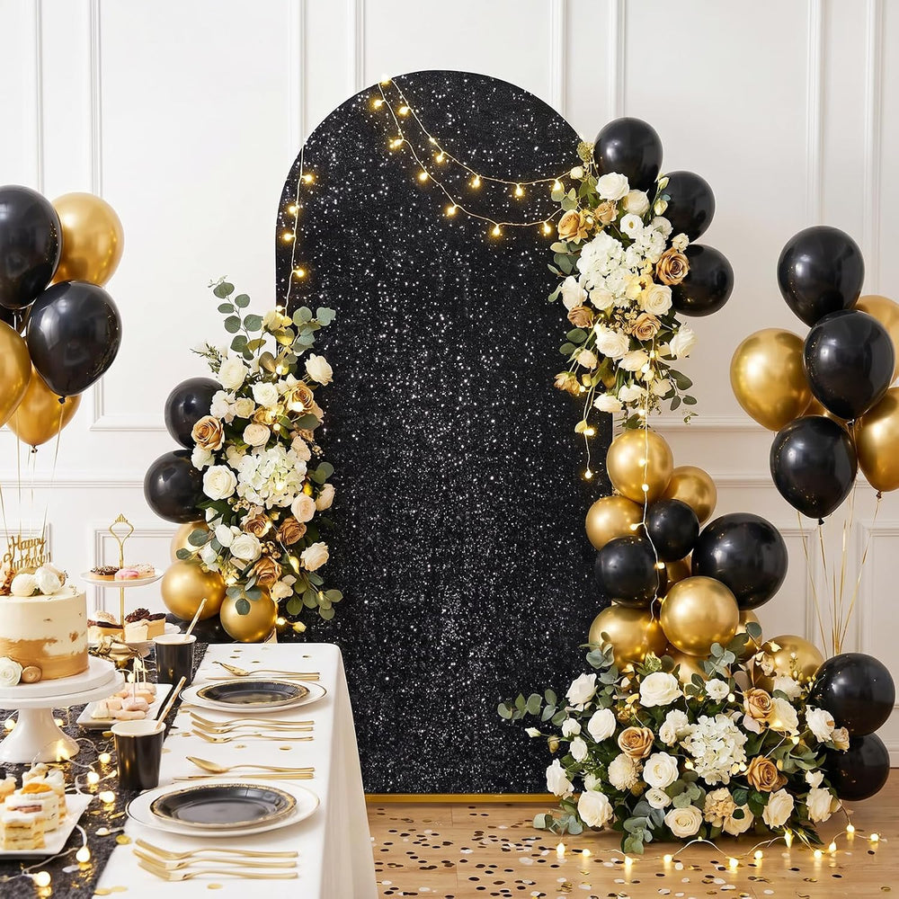 Black Arch Backdrop Covers Set of 3 Sequin Backdrop Arch Cloth for Wedding