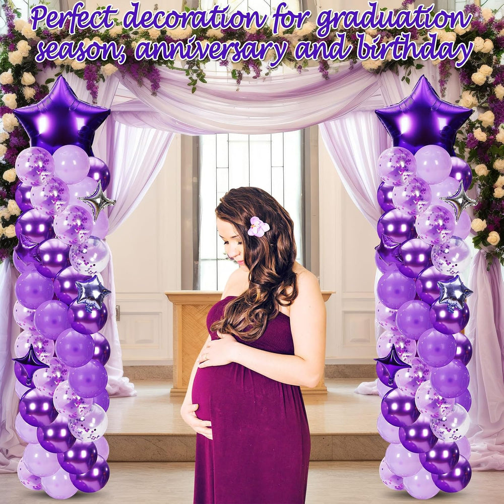 Gejoy 110 Pcs Purple and Silver Balloon Arch Column Stand Kit