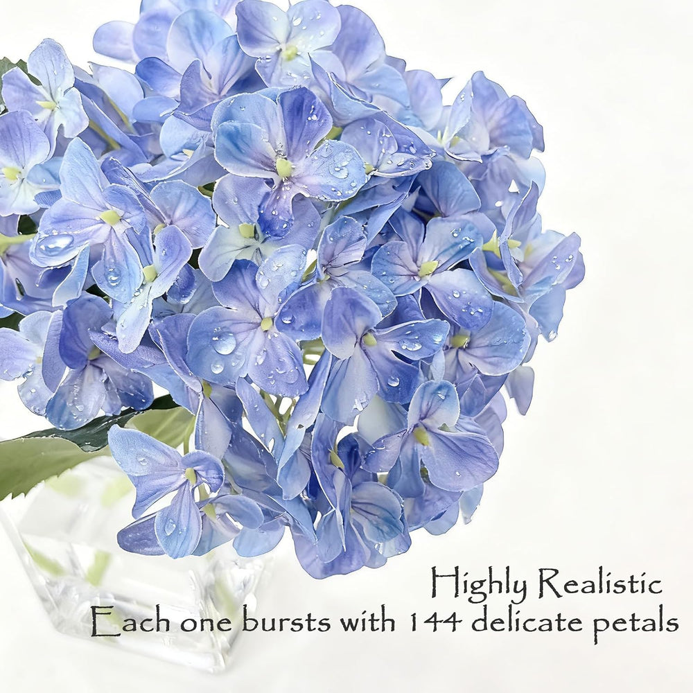 Hydrangea Artificial Flowers with Glass Vase, Real Touch Bouquet