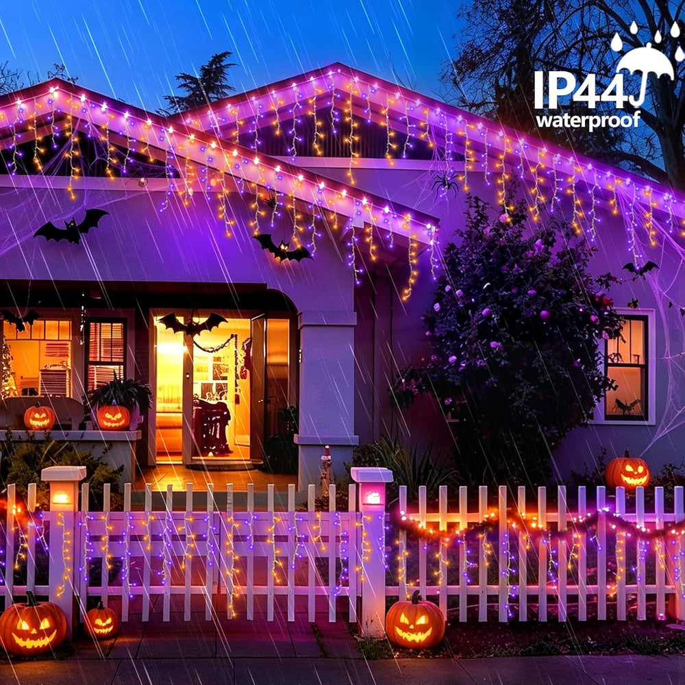 YEGUO 33ft 400 LED Orange and Purple Icicle Halloween Lights, 80 Drops Icicle...