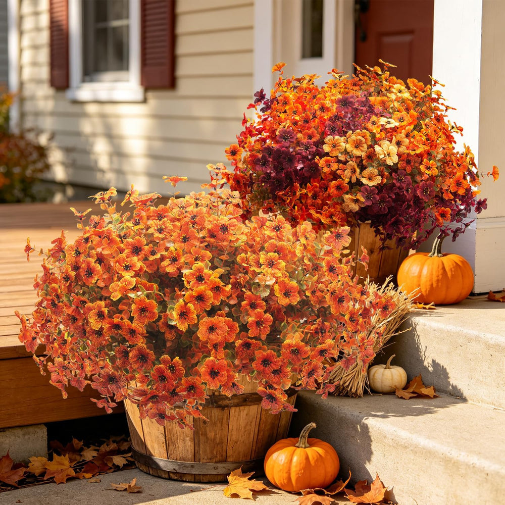 Grunyia 20 Bundles Artificial Outdoors Flowers Faux Mums Decor(Fall Red)
