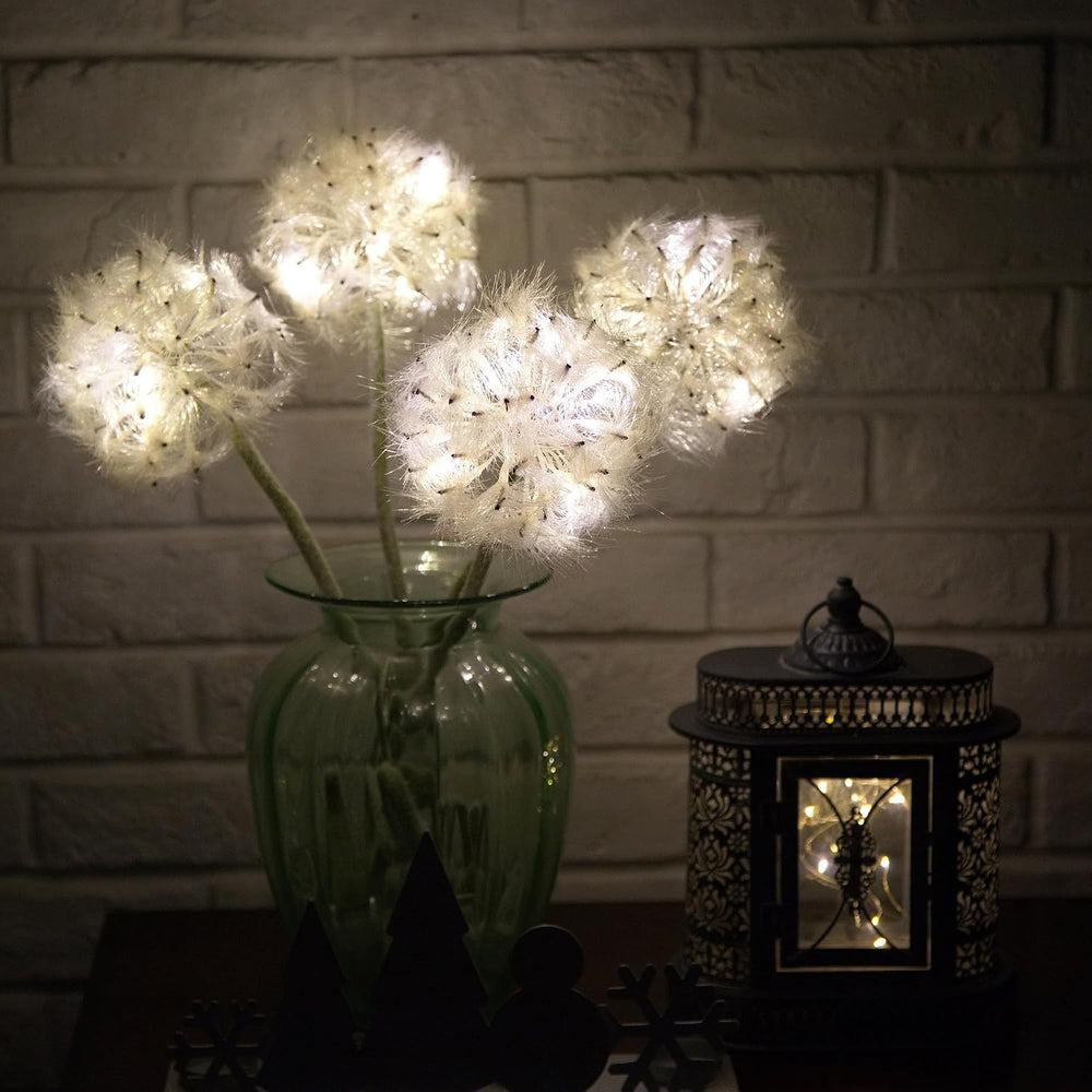 TOPIA 4 Pack Lighted Artificial Dandelion Flowers, Oversized 4.5-Inch Faux Wi...