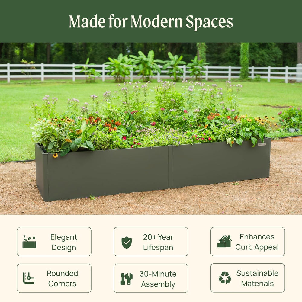 Vego garden Modern Raised Garden Bed, 17" Tall 2 x 8 ft Metal Raised Gar...
