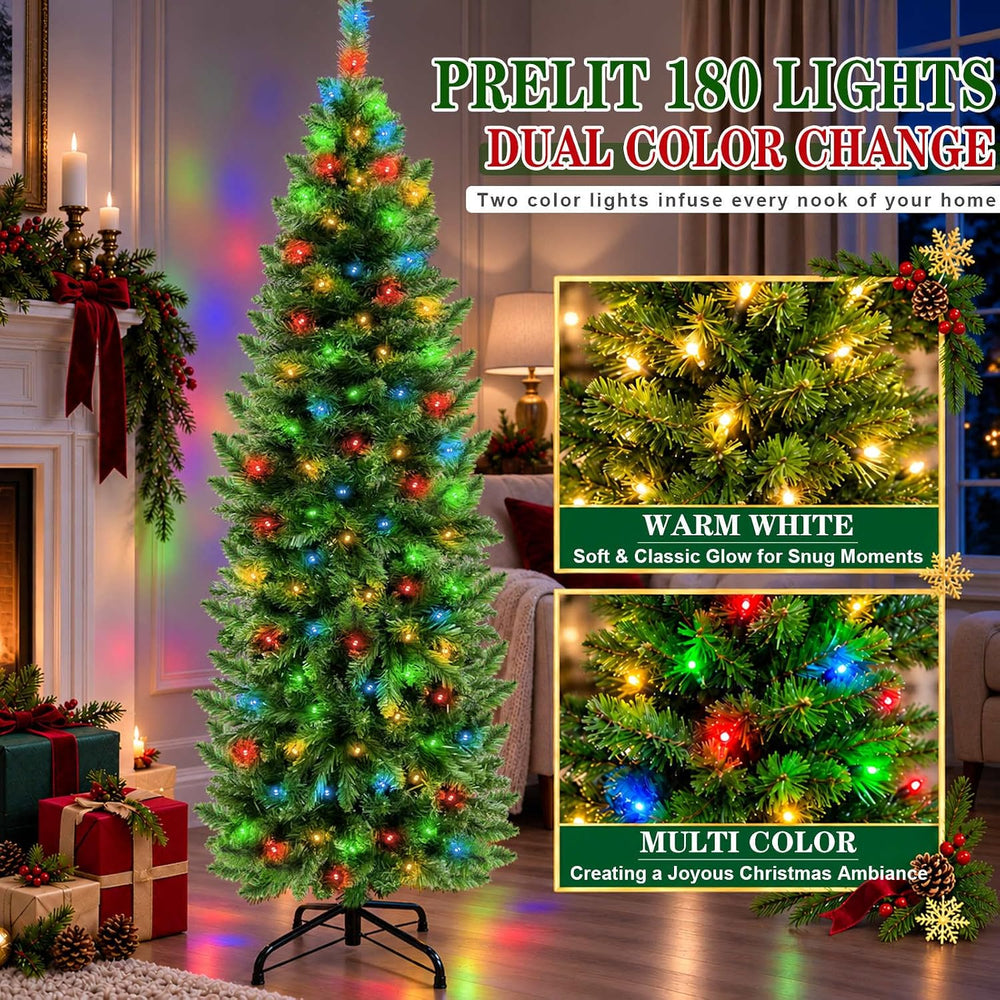 5 Ft Prelit Pencil Christmas Tree with 180 LED Dual Color Change Lights