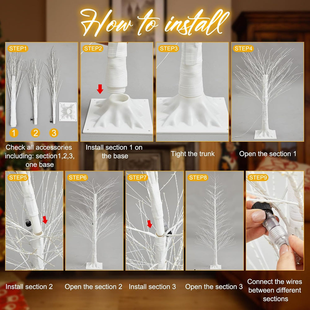 Rossesay 1 Pack 7ft-1500led Christmas Lighted Birch Tree Warm White Lights