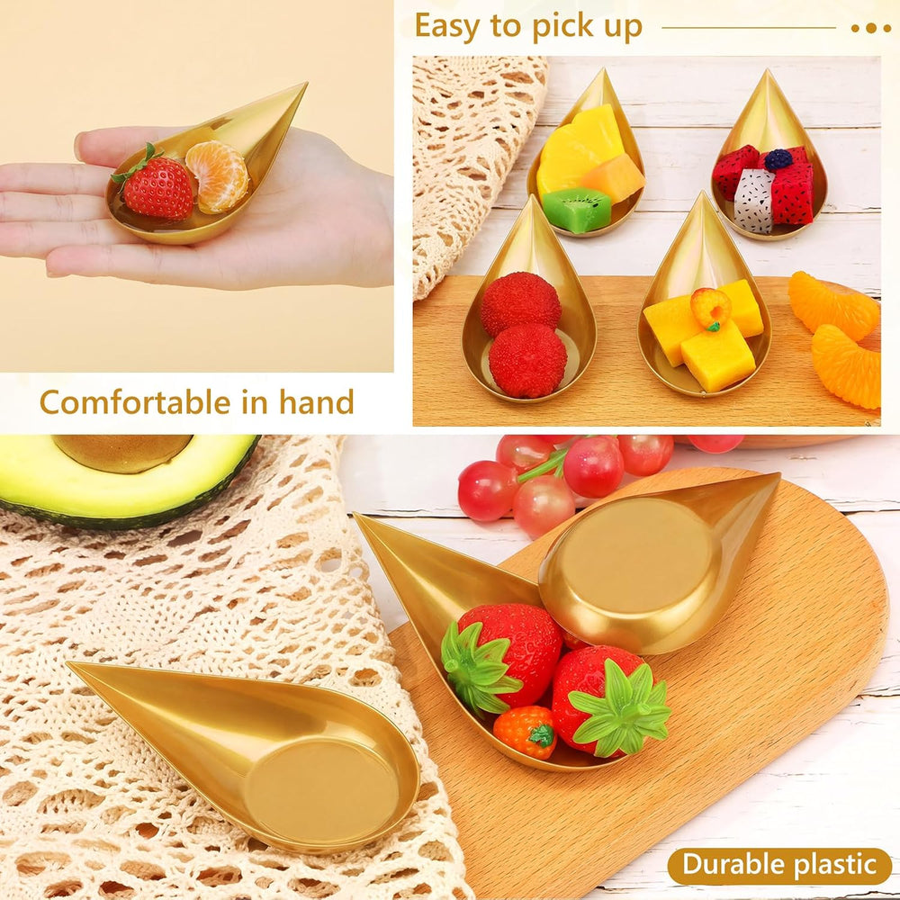 300 Pcs 4 in Plastic Appetizer Spoon Tear Drop Tasting Spoon, Gold