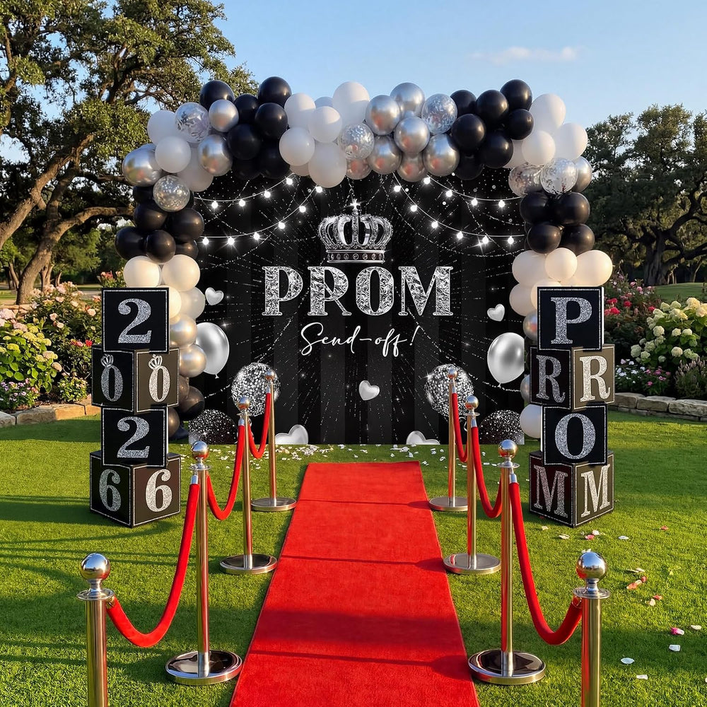 46 Pcs 2026 Prom Send Off Decoration for Home Kit 6 x 6 ft Senior Glitter Bla...